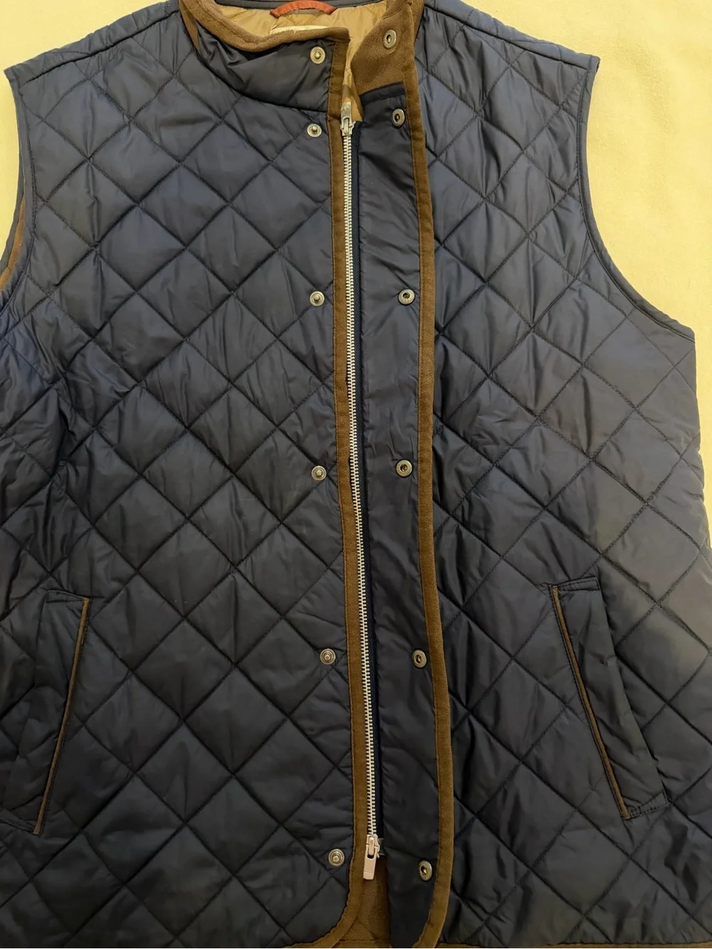 Peter Millar Navy Quilted Vest with Brown Trim XL
